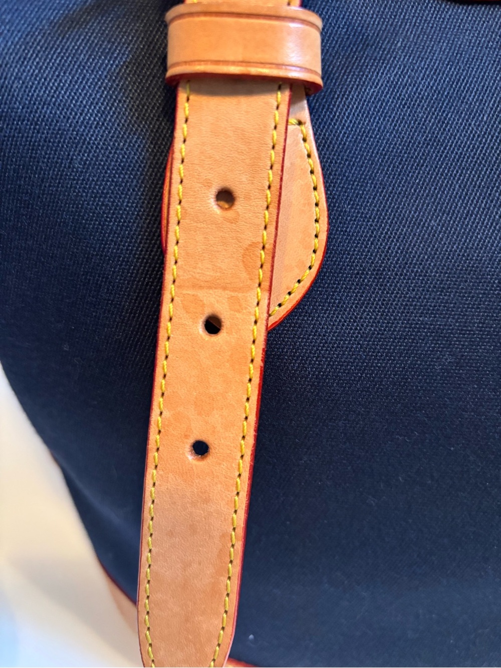 Dooney & Bourke Navy Canvas Cabriolet Bucket Bag Tote Tan Leather Trim - Picture 7 of 15